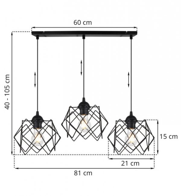Lampa sufitowa STELLA, wisząca, żyrandol, potrójna czarna listwa, styl loftowy, nad stół i wyspę