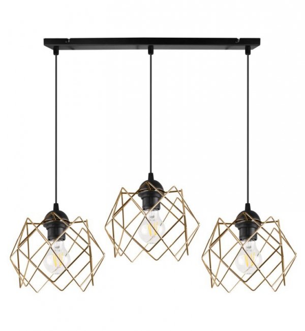 Lampa wisząca STELLA, sufitowa, 3-punktowy czarny żyrandol ze złotymi kloszami, nowoczesny, E27