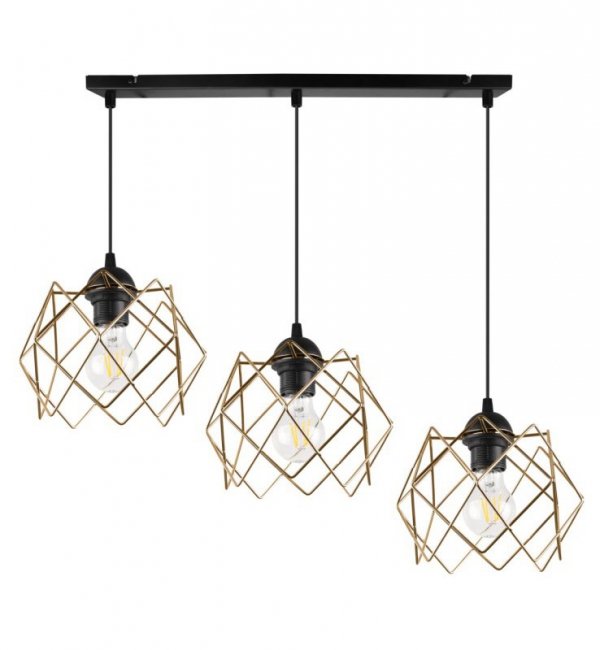 Lampa wisząca STELLA, sufitowa, 3-punktowy czarny żyrandol ze złotymi kloszami, nowoczesny, E27