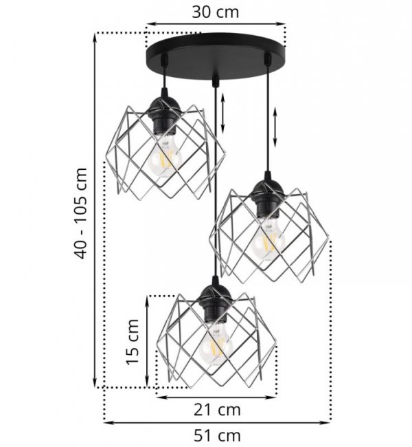 Lampa wisząca STELLA, sufitowa, okrągła czarna listwa loft, potrójna, trzy srebrne klosze, glamour