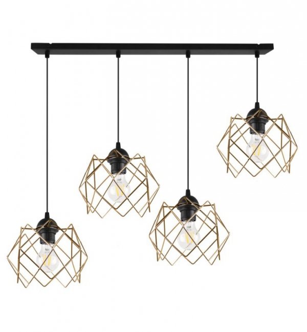 Lampa wisząca STELLA, sufitowa, czarna listwa ze złotymi kloszami, nowoczesna, nad stół, 4xE27
