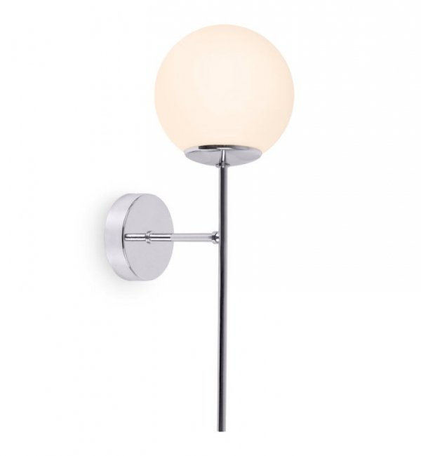 Lampa typu kinkiet SIENA, ścienna, sufitowa, konstrukcja chrom, biały klosz w kształcie kuli, styl loft, E14