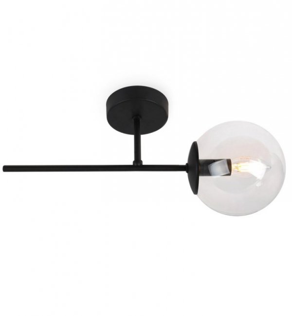 Lampa ścienna SIENA, czarny kinkiet ścienny sufitowy, plafon loft z przezroczystym szklanym kloszem, kula