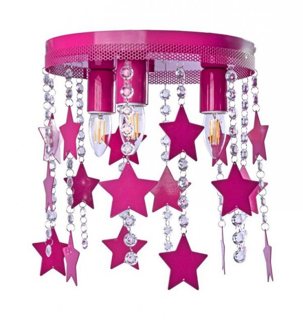Lampa sufitowa plafon STAR, w kolorze różowym, dziecięca, do sypialni, potrójna