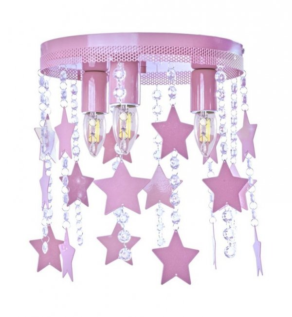 Lampa sufitowa plafon STAR, w kolorze różowym, dziecięca, do sypialni, potrójna