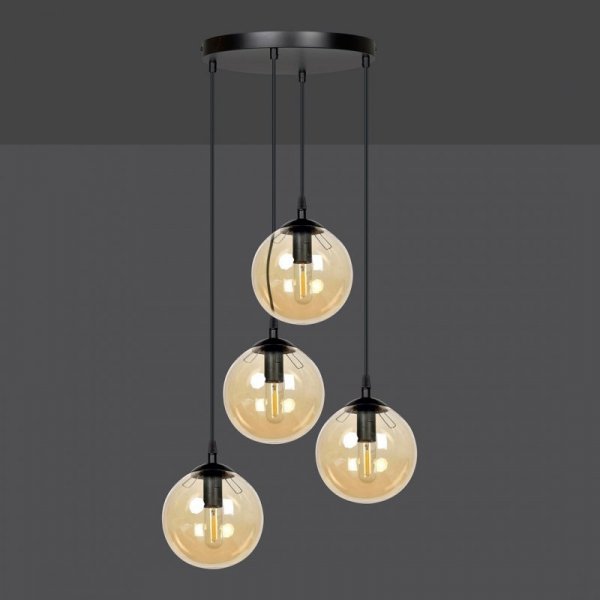 LAMPA WISZĄCA CZARNA NA KOLE KULE SZKLANE BURSZTYNOWE DO SALONU SYPIALNI KUCHNI EMIBIG COSMO 4 BL PREMIUM MIODOWY