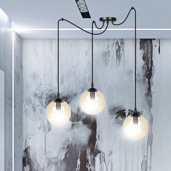 LAMPA WISZĄCA SPIDER PAJĄK KLOSZE SZKLANE KULE EMIBIG GIGI 3 BL MIODOWY