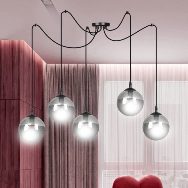 LAMPA WISZĄCA SPIDER PAJĄK KLOSZE SZKLANE KULE EMIBIG GIGI 5 BL GRAFIT