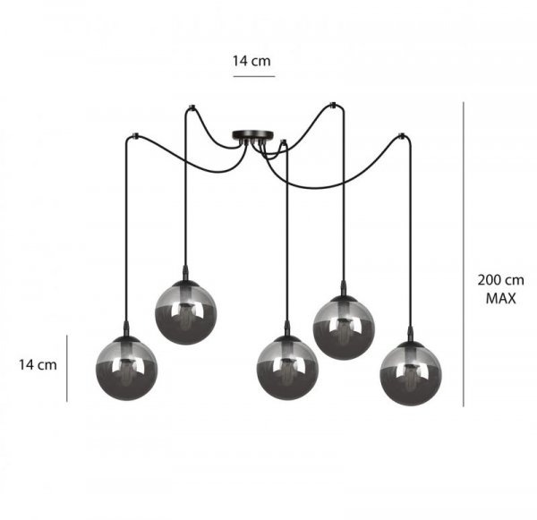 LAMPA WISZĄCA SPIDER PAJĄK KLOSZE SZKLANE KULE EMIBIG GIGI 5 BL GRAFIT