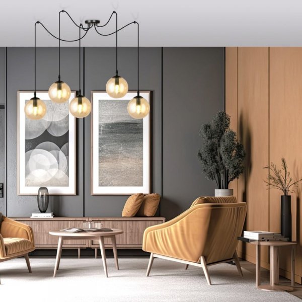 LAMPA WISZĄCA SPIDER PAJĄK KLOSZE SZKLANE KULE EMIBIG GIGI 5 BL MIODOWY