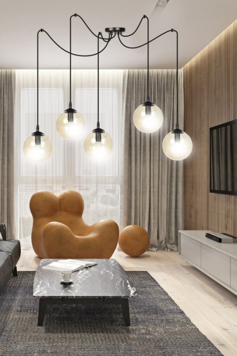 LAMPA WISZĄCA SPIDER PAJĄK KLOSZE SZKLANE KULE EMIBIG GIGI 5 BL MIODOWY