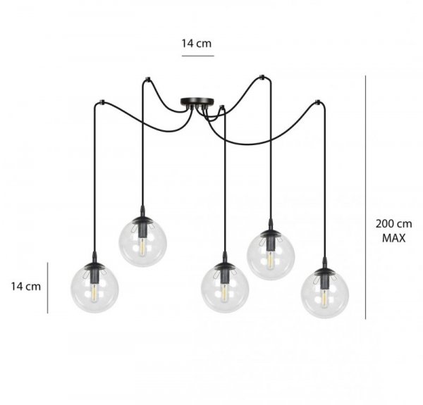 LAMPA WISZĄCA SPIDER PAJĄK KLOSZE SZKLANE KULE EMIBIG GIGI 5 BL TRANSPARENT