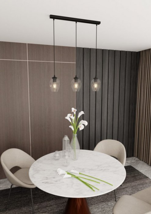 LAMPA WISZĄCA CZARNA NAD STÓŁ DO KUCHNI JADALNI SALONU EMIBIG ISTAR 3 BL TRANSPARENT