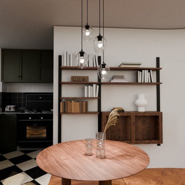 LAMPA WISZĄCA CZARNA NAD STÓŁ DO KUCHNI JADALNI SALONU EMIBIG ISTAR 4 BL PREMIUM TRANSPARENT