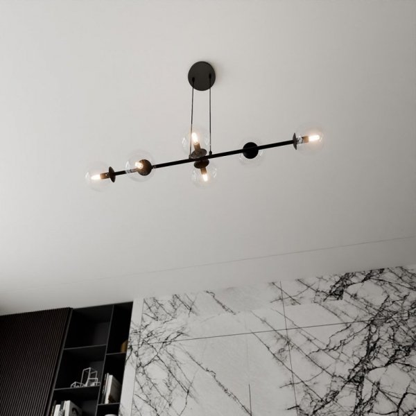 LAMPA WISZĄCA CZARNA KULE TRANSPARENTNE SZKLANE NAD STÓŁ DO JADALNI KUCHNI NOWOCZESNA EMIBIG ROSSI 6 BL 874/6