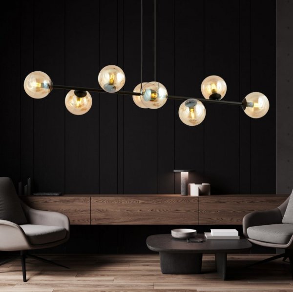 LAMPA WISZĄCA CZARNA KULE BURSZTYNOWE SZKLANE NAD STÓŁ DO JADALNI KUCHNI NOWOCZESNA EMIBIG ROSSI 8 BL 876/8