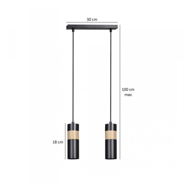 LAMPA WISZĄCA TUBA NAD STÓŁ Z DREWNEM EMIBIG AKARI 2 BLACK