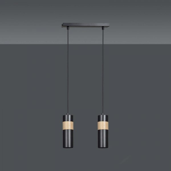 LAMPA WISZĄCA TUBA NAD STÓŁ Z DREWNEM EMIBIG AKARI 2 BLACK