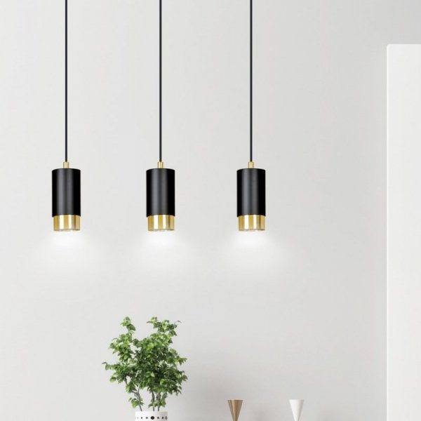 LAMPA WISZĄCA TUBA NAD STÓŁ DO KUCHNI JADALNI EMIBIG FUMIKO 3 BL/GOLD