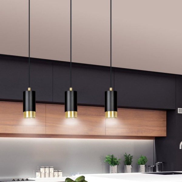 LAMPA WISZĄCA TUBA NAD STÓŁ DO KUCHNI JADALNI EMIBIG FUMIKO 3 BL/GOLD