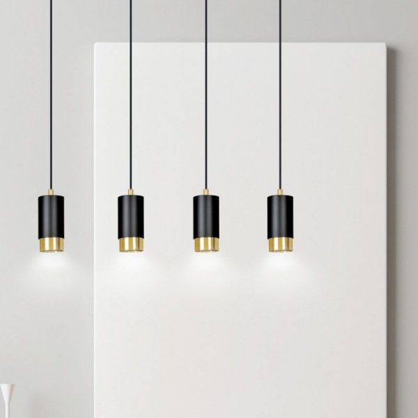 LAMPA WISZĄCA TUBA NAD STÓŁ DO KUCHNI JADALNI EMIBIG FUMIKO 4 BL/GOLD