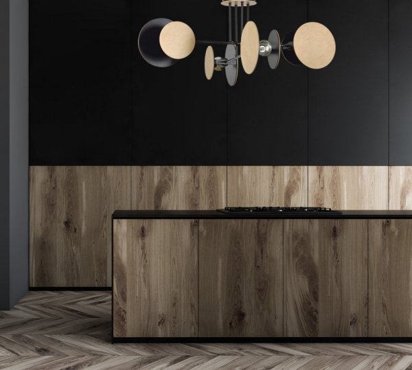 LAMPA WISZĄCA NOWOCZESNA Z DREWNEM EMIBIG ZITA 4 BLACK