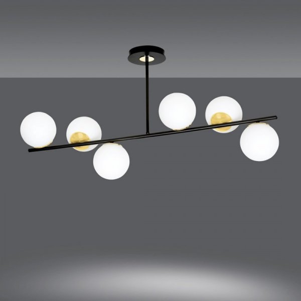 LAMPA WISZĄCA KULE BIAŁE DO POKOJU SYPIALNI EMIBIG FLOKI 6 BLACK GOLD