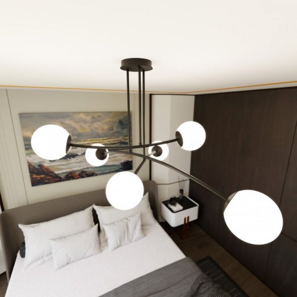 LAMPA WISZĄCA KULE BIAŁE DO SALONU POKOJU EMIBIG HALLDOR 6 BLACK