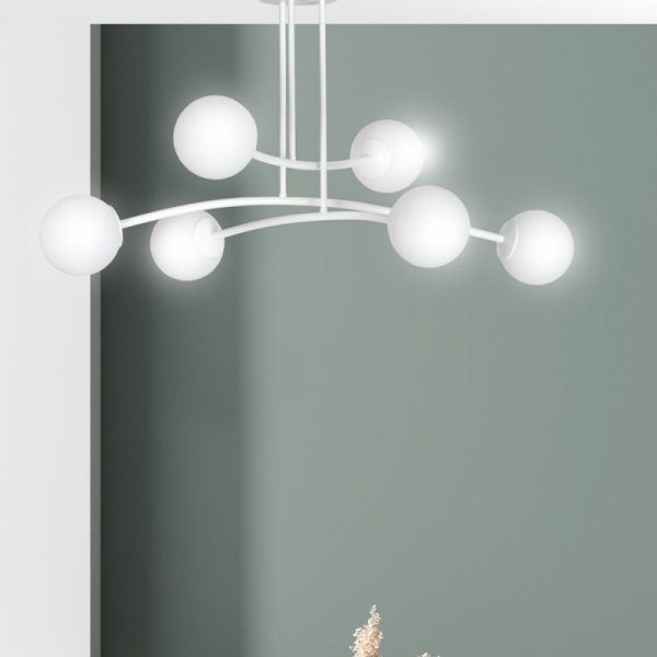 LAMPA WISZĄCA KULE BIAŁE DO SALONU POKOJU EMIBIG HALLDOR 6 WHITE