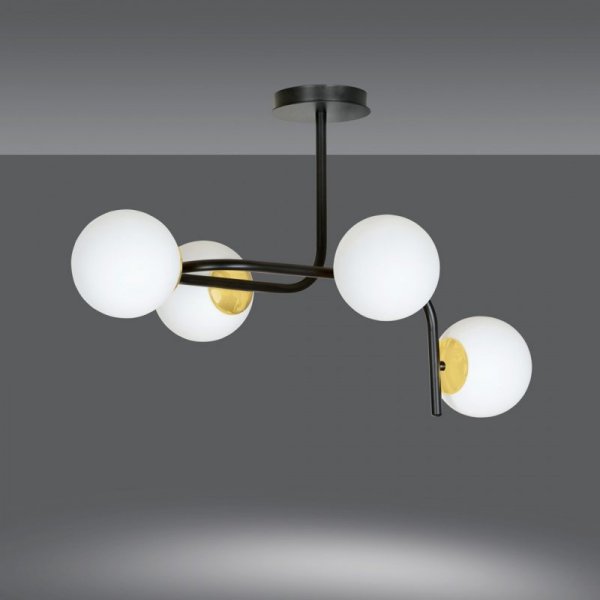 LAMPA SUFITOWA NOWOCZESNA KULE BIAŁE EMIBIG RAGNAR 4A BLACK GOLD