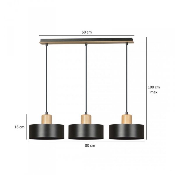 LAMPA WISZĄCA NAD STÓŁ Z DREWNEM EMIBIG TORIN 3 BLACK