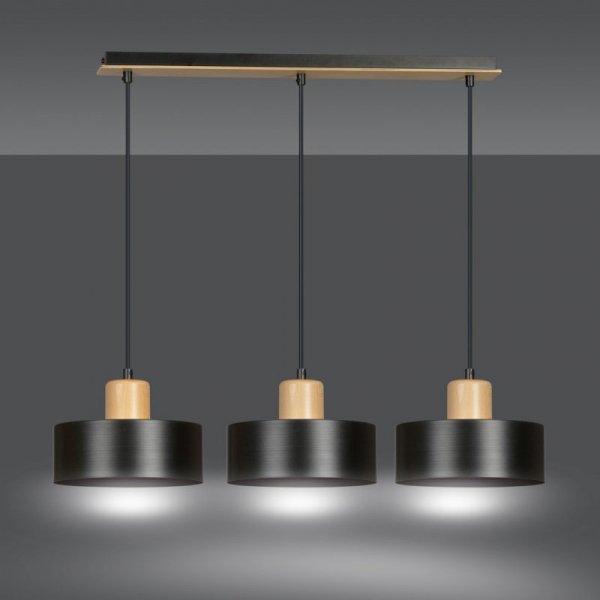 LAMPA WISZĄCA NAD STÓŁ Z DREWNEM EMIBIG TORIN 3 BLACK