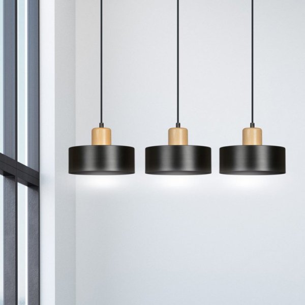 LAMPA WISZĄCA NAD STÓŁ Z DREWNEM EMIBIG TORIN 3 BLACK