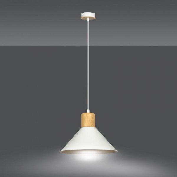 LAMPA WISZĄCA METALOWA NAD STÓŁ BIAŁA Z DREWNEM EMIBIG ROWEN 1 WHITE
