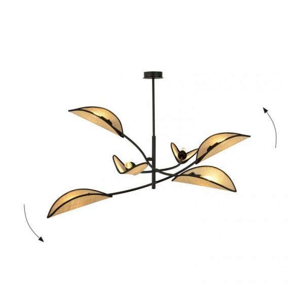LAMPA WISZĄCA DEKORACYJNA DO SALONU SYPIALNI EMIBIG LOTUS 6 BLACK/RATTAN