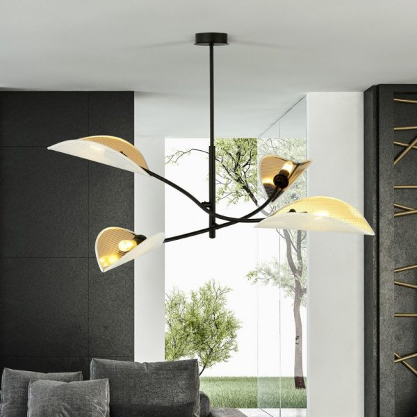 LAMPA WISZĄCA DEKORACYJNA DO SALONU SYPIALNI EMIBIG LOTUS 4 WHITE/GOLD