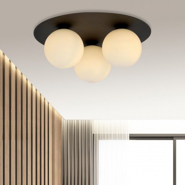 LAMPA SUFITOWA PLAFON CZARNY KULE SZKLANE EMIBIG SOLAR 3 BLACK/OPAL