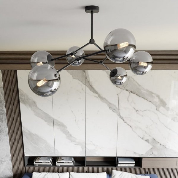 LAMPA WISZĄCA CZARNA KULE SZKLANE EMIBIG SPACE 6  BLACK/GRAFIT