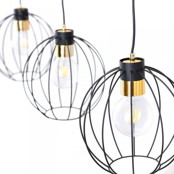 LAMPA WISZĄCA CZARNO ZŁOTA METALOWA DRUCIANA EMIBIG GINO 3 BLACK/GOLD