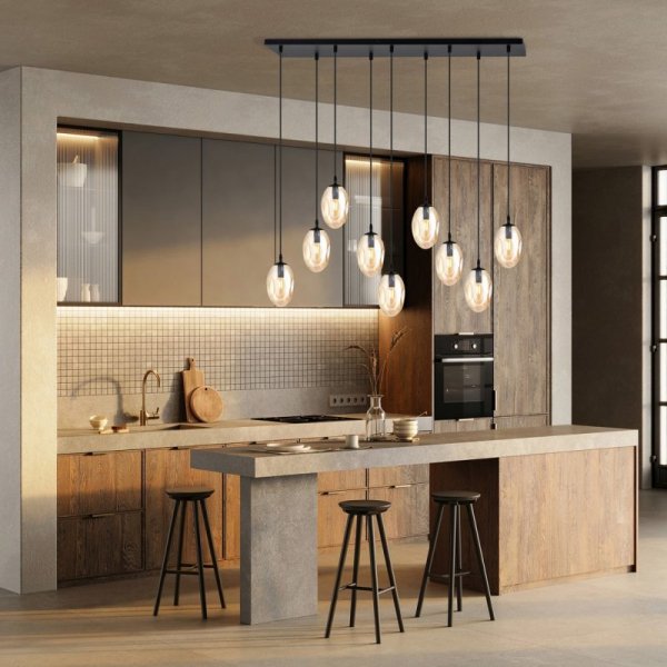 LAMPA WISZĄCA SZKLANA NAD STÓŁ DO SALONU JADALNI EMIBIG ASTRAL 9 BL MIODOWY