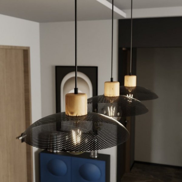 LAMPA WISZĄCA Z DREWNEM EMIBIG KOBE 3 BLACK oprawa oświetleniowa