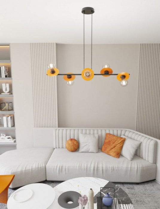 LAMPA WISZĄCA NOWOCZESNA NA LISTWIE CZARNA EMIBIG TOKEN 6 BL ORANGE  oprawa oświetleniowa