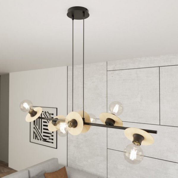 LAMPA WISZĄCA NOWOCZESNA NA LISTWIE CZARNA EMIBIG TOKEN 6 BL WOOD oprawa oświetleniowa