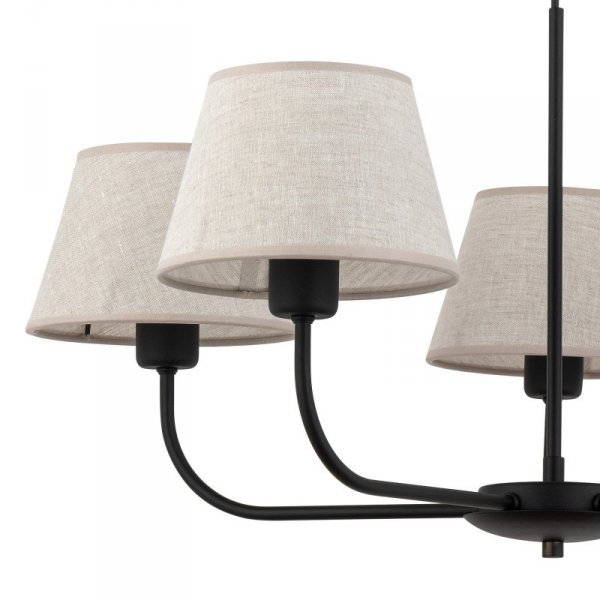 TK LIGHTING CHICAGO LINEN 3989 LAMPA SUFITOWA ŻYRANDOL CZARNY Z LNIANYMI ABAŻURAMI NATURAL EKO