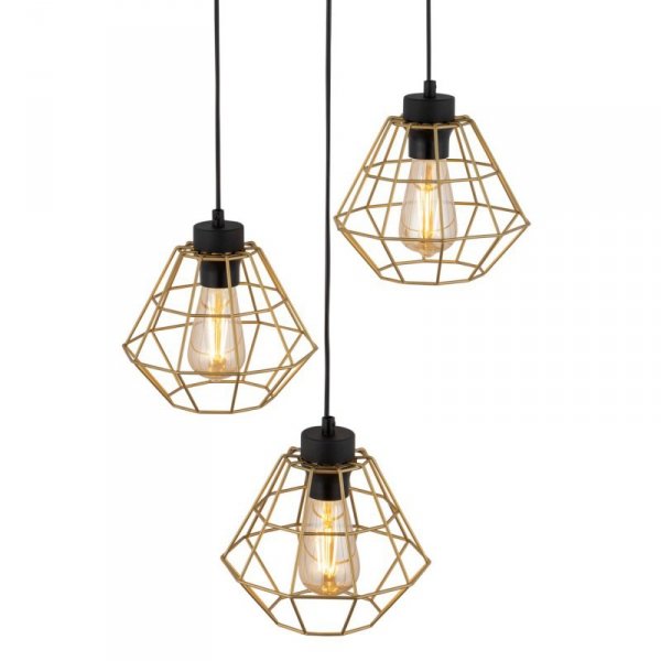 TK LIGHTING DIAMOND GOLD 4451 LAMPA WISZĄCA NA KOLE POTRÓJNA CZARNO ZŁOTA DRUCIANA