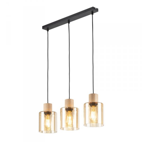 TK LIGHTING ORSON 4568 LAMPA WISZĄCA Z DREWNEM BURSZTYNOWE KLOSZE