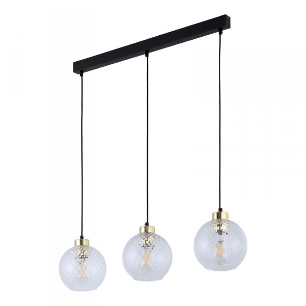 TK LIGHTING DEVON 4587 LAMPA WISZĄCA NA LISTWIE CZARNO ZŁOTA KLOSZE KULE PRZEŹROCZYSTE