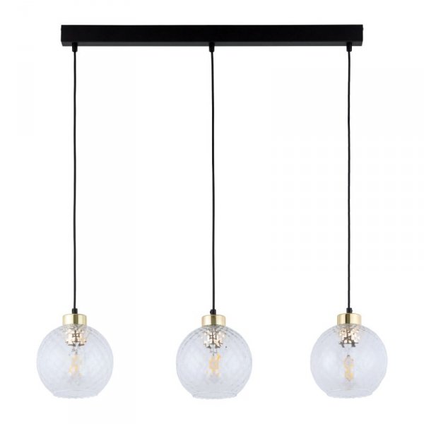 TK LIGHTING DEVON 4587 LAMPA WISZĄCA NA LISTWIE CZARNO ZŁOTA KLOSZE KULE PRZEŹROCZYSTE