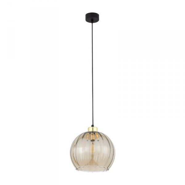 TK LIGHTING DEVI AMBER 4636 LAMPA WISZĄCA CZARNO ZŁOTA SZKLANY KLOSZ KULA BURSZTYNOWA 25CM