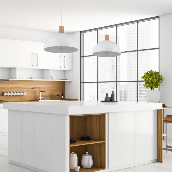 TK LIGHTING OSLO WHITE 4851 LAMPA WISZĄCA METALOWA BIAŁA Z DREWNEM W STYLU SKANDYNAWSKIM